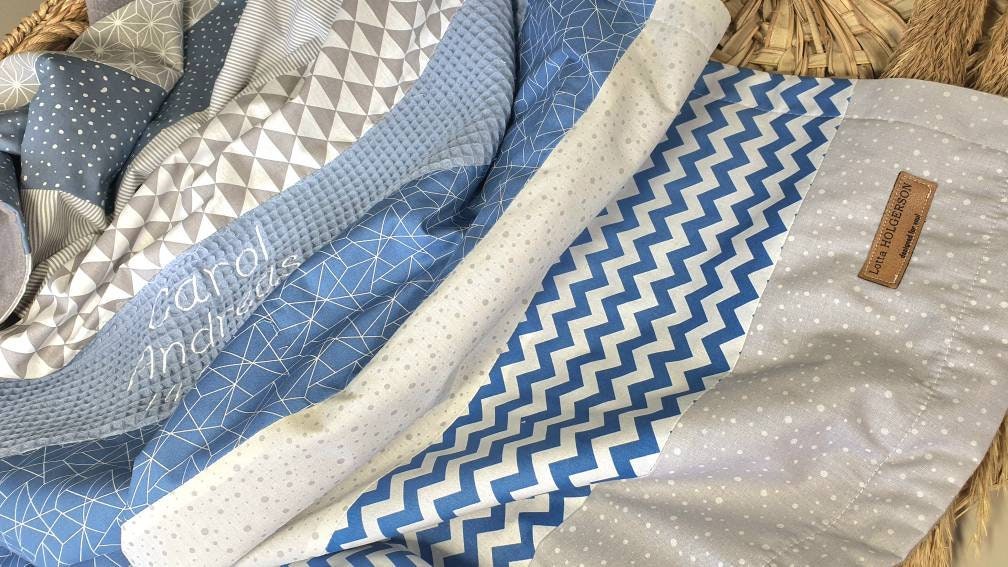 PATCHWORK - BABYDECKE - Tagesdecke - Waffelstoff Kuscheldecke mit Namen