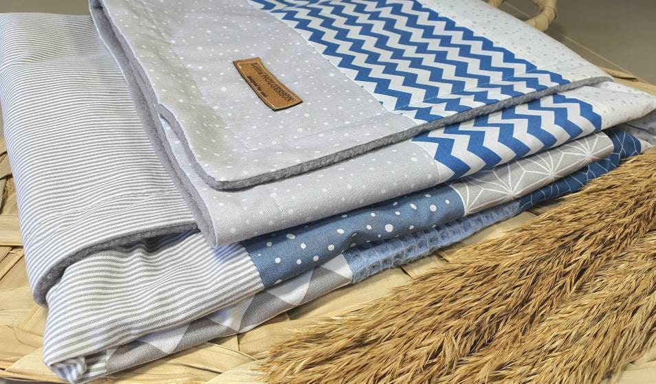 PATCHWORK - BABYDECKE - Tagesdecke - Waffelstoff Kuscheldecke mit Namen