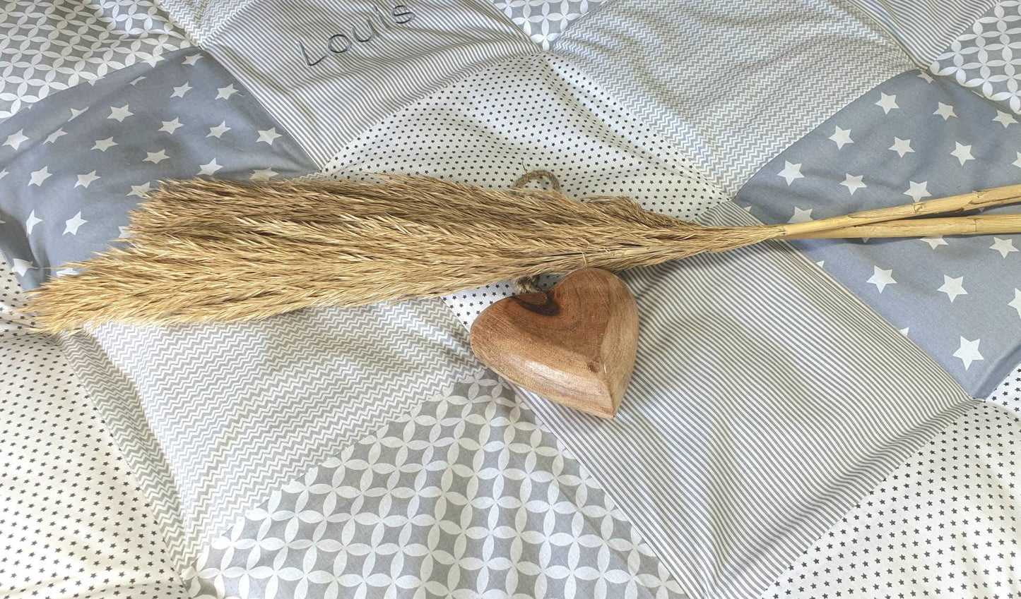 Krabbeldecke - Patchwork - DECKE - Babydecke - Sterne grau/weiß - mit Namen und Datum hellgrau /weiß