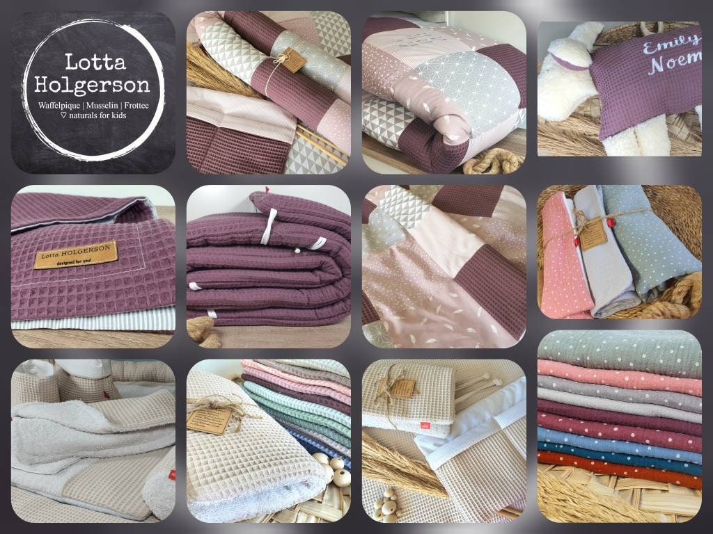 3-4cm dicke Krabbeldecke - Patchwork - Waffelpique Decke - Babydecke - mit Namen personalisierbar - Mauve Hellgrau SCHAFE