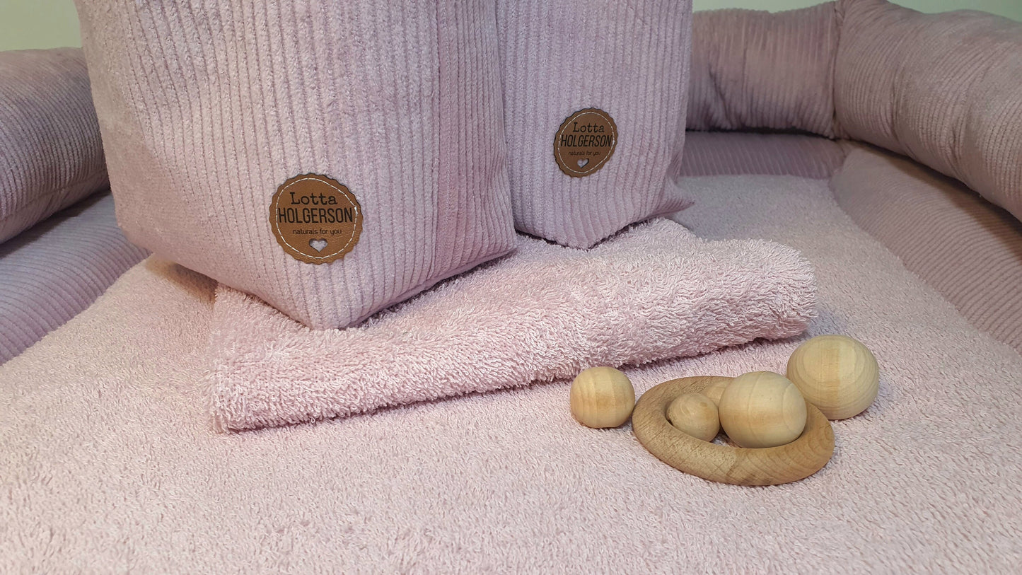 Set Cord-WICKELAUFLAGE inkl. Wickeltischrolle, wasserdichter Wickelunterlage, 2er Set Utensilos - Cord Frottee Altrosa