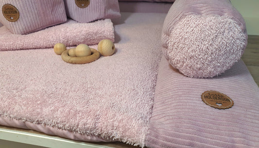 Set Cord-WICKELAUFLAGE inkl. Wickeltischrolle, wasserdichter Wickelunterlage, 2er Set Utensilos - Cord Frottee Altrosa