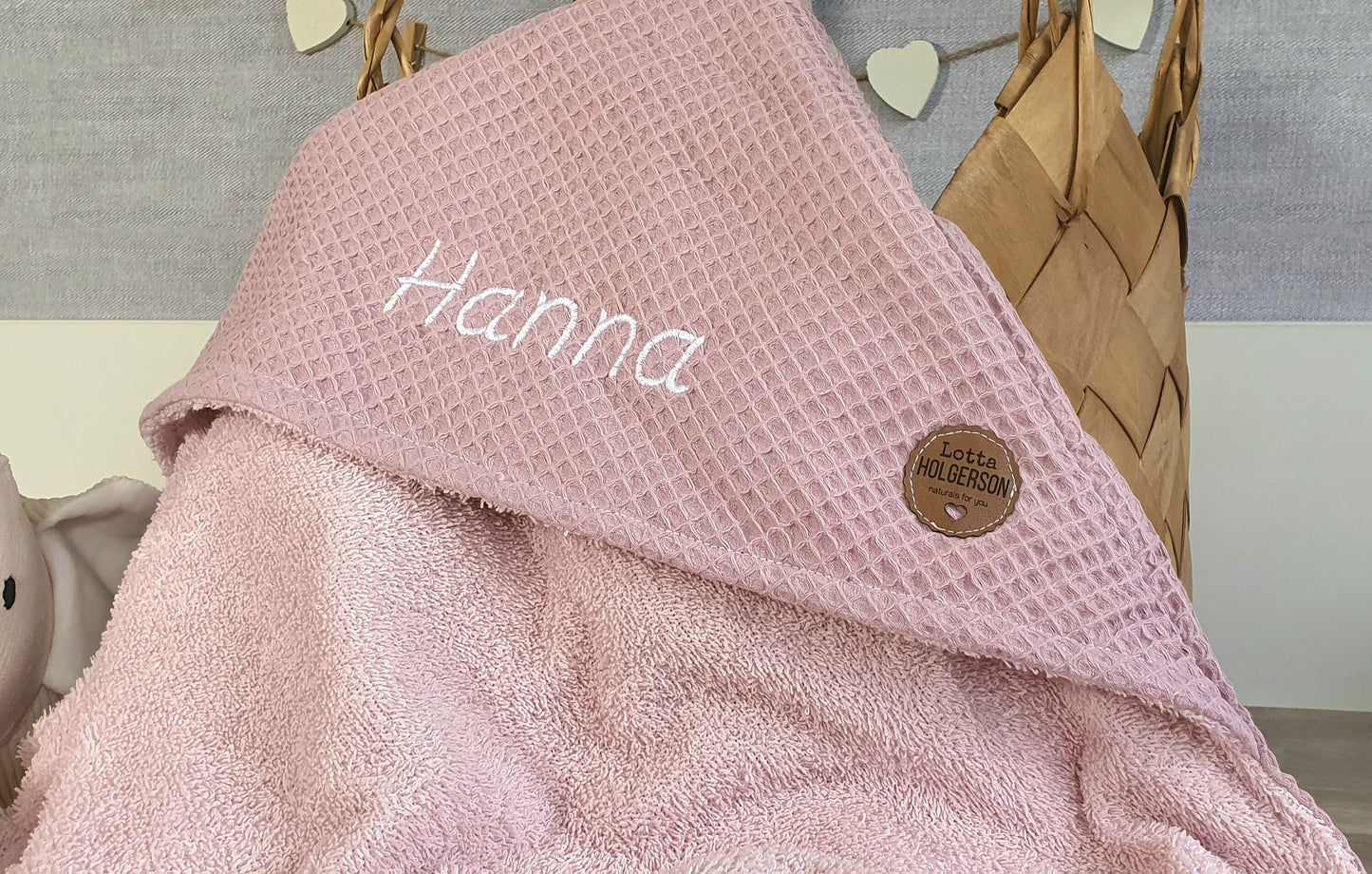 KAPUZENHANDTUCH - BADEPONCHO - Baby - Handtuch - mit Namen - Waffelstoff ALTROSA