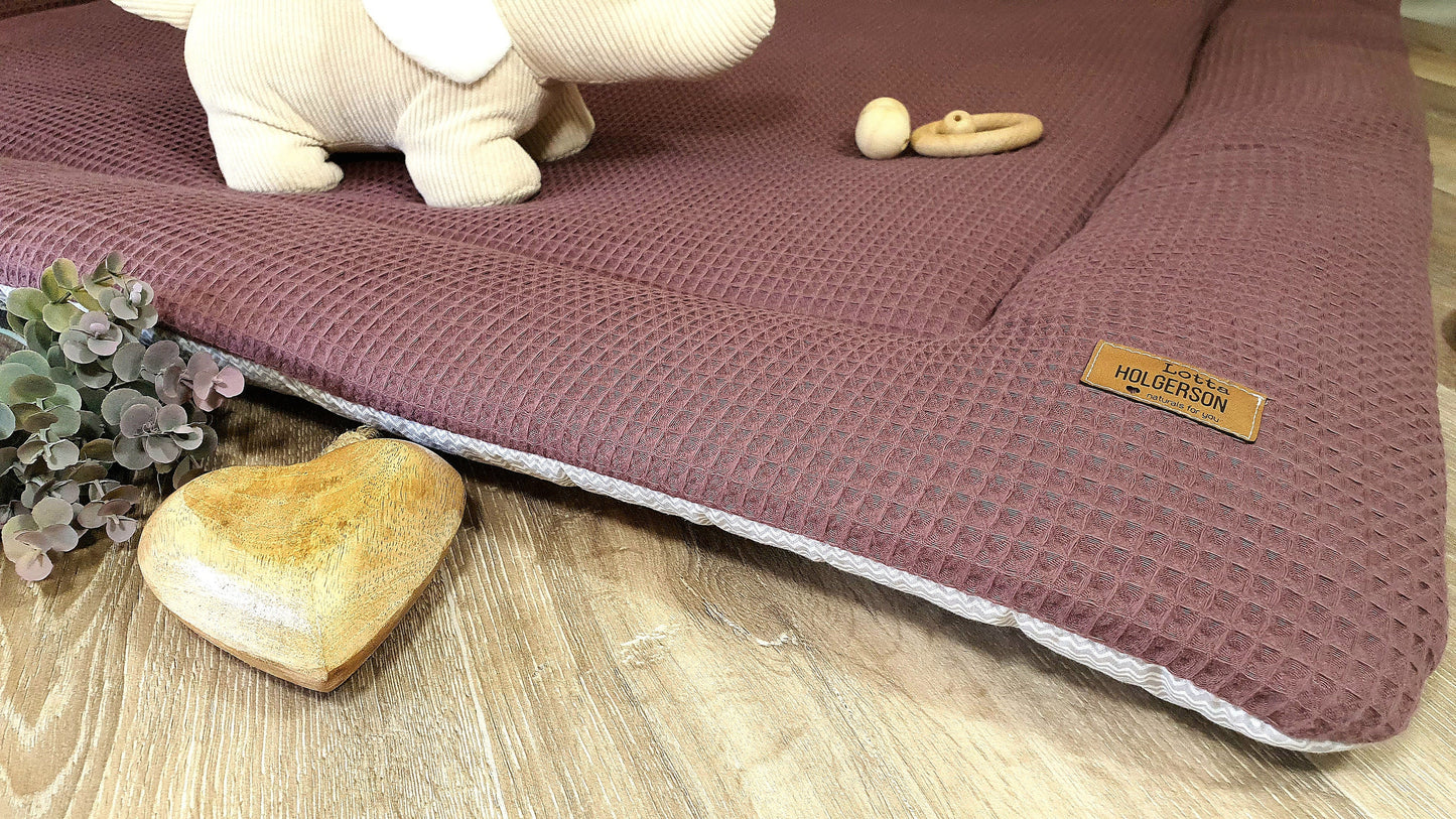 Waffelpique Krabbeldecke Laufstalleinlage Babydecke 3-4cm dick personalisierbar mit Namen MAUVE