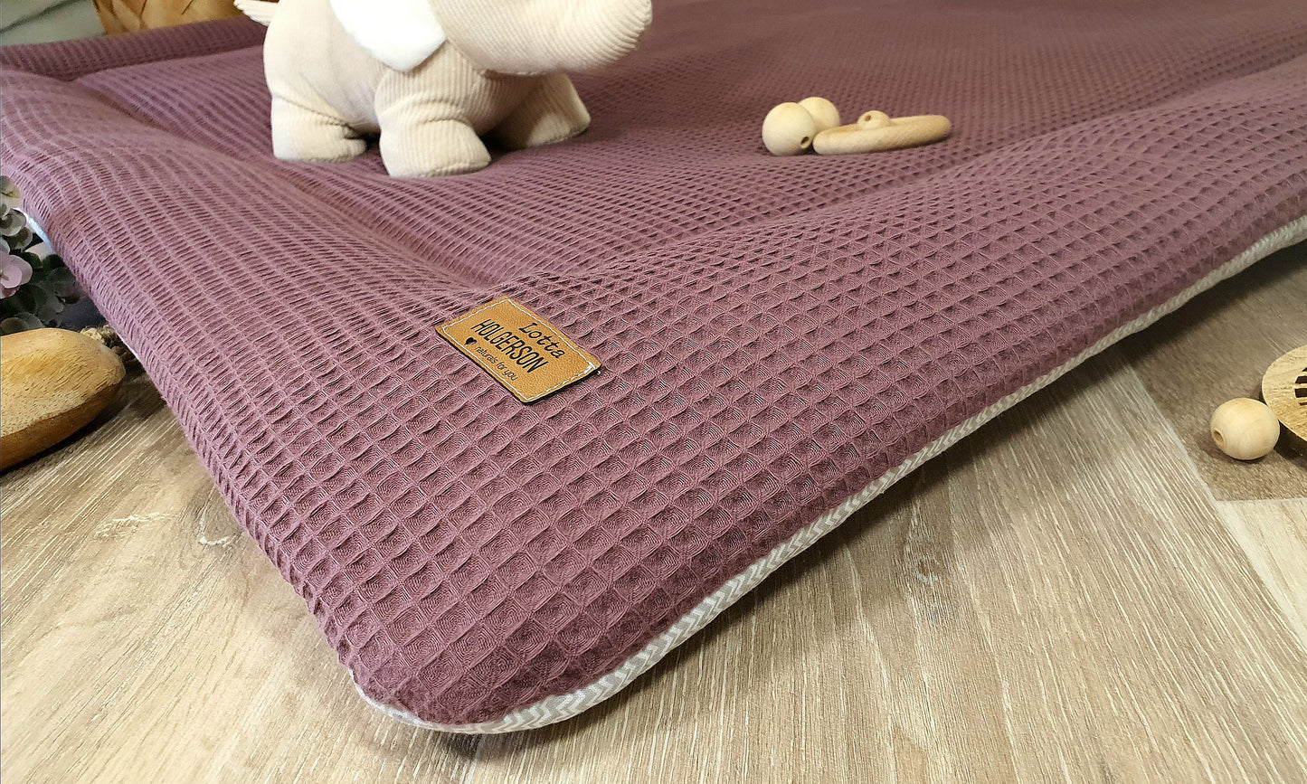 Waffelpique Krabbeldecke Laufstalleinlage Babydecke 3-4cm dick personalisierbar mit Namen MAUVE