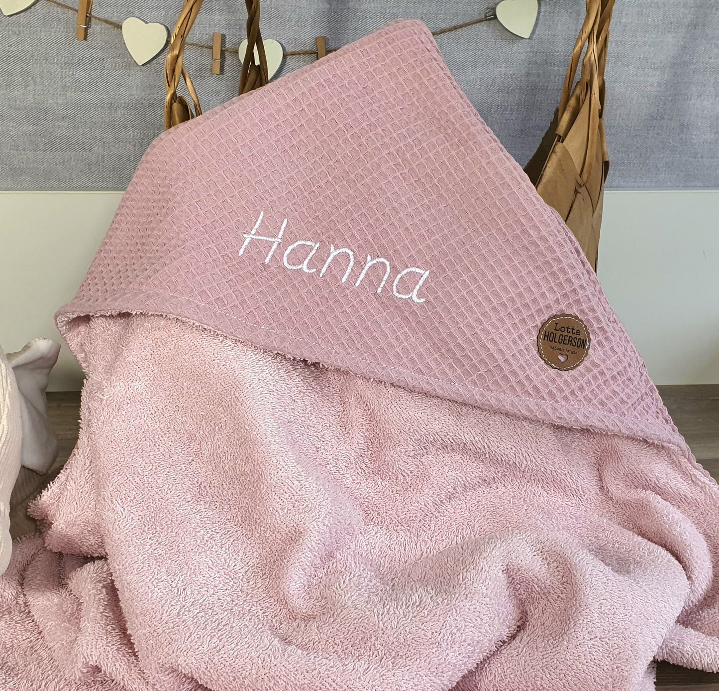 KAPUZENHANDTUCH - BADEPONCHO - Baby - Handtuch - mit Namen - Waffelstoff ALTROSA