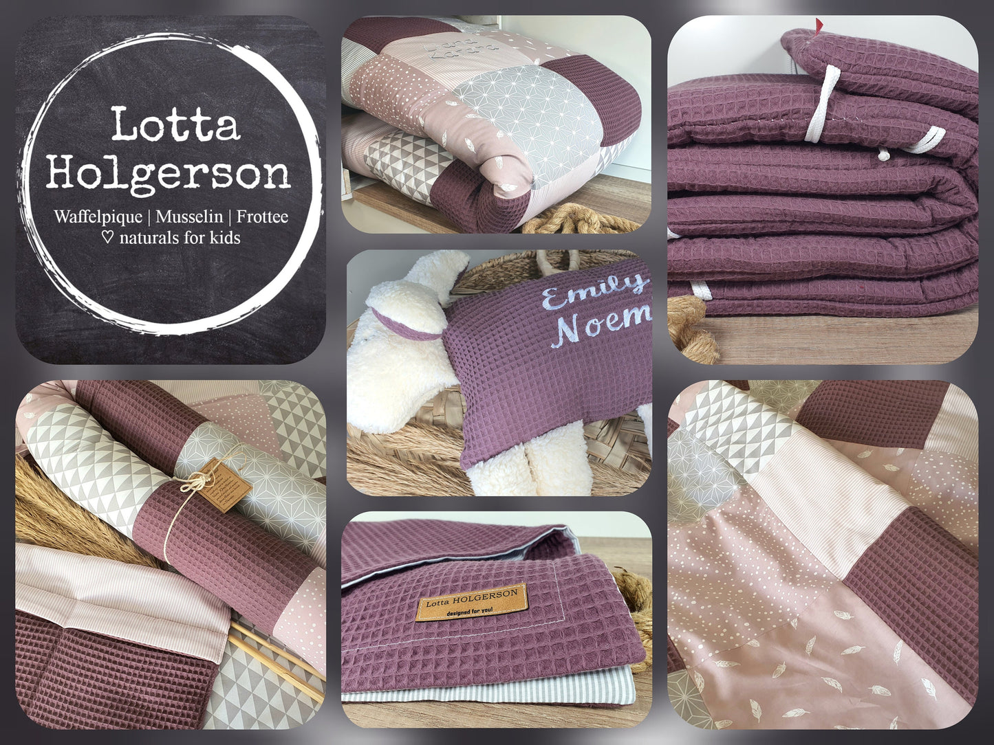 3-4cm dicke Krabbeldecke - Patchwork - Waffelstoff Decke - Babydecke - mit Namen - WALDTIERE Fuchs Reh Igel - petrol altrosa senf