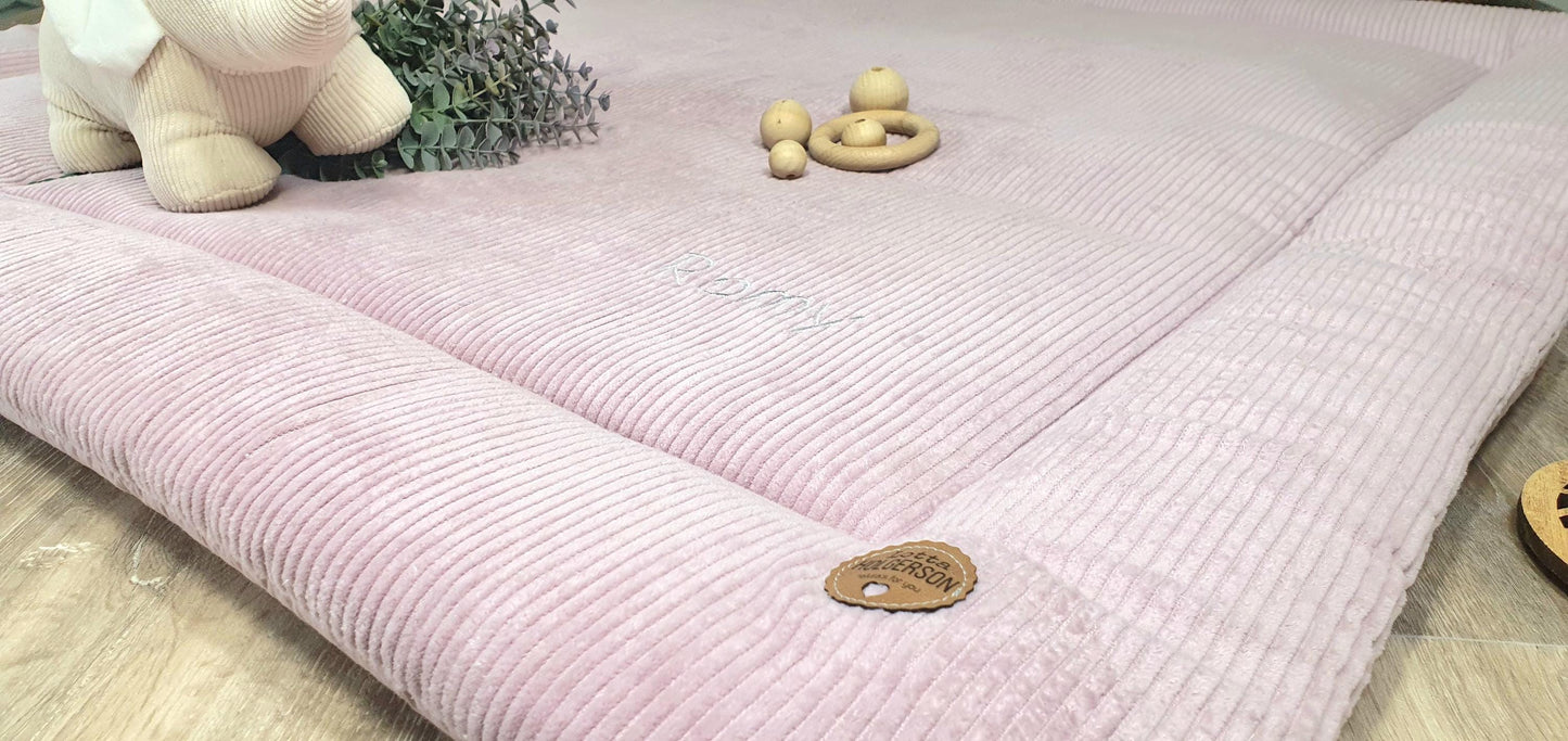 Cord Krabbeldecke Laufstalleinlage Babydecke 3-4cm dick personalisierbar mit Namen - altrosa