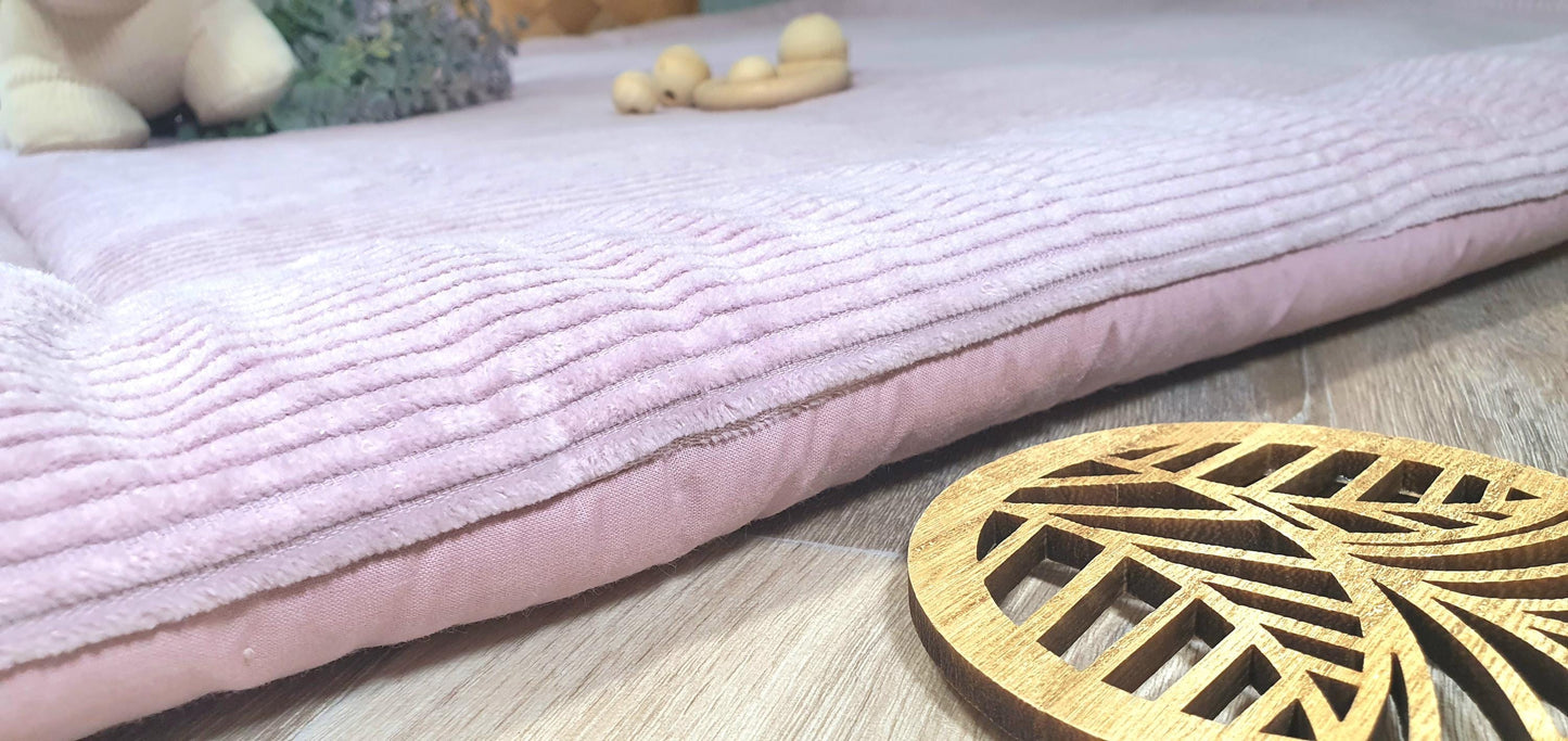 Cord Krabbeldecke Laufstalleinlage Babydecke 3-4cm dick personalisierbar mit Namen - altrosa
