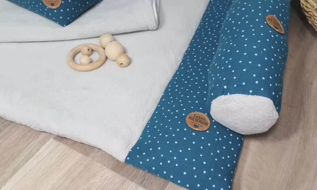 Set Wickelauflage inkl. Wickeltischrolle, wasserdichte Wickelunterlage, 2er Set Utensilos Musselin aqua petrol flauschiger Frottee hellgrau