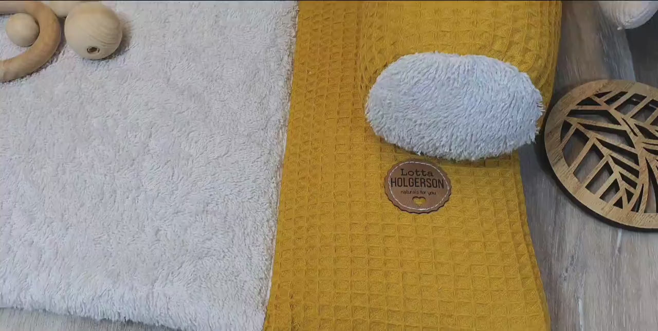 Set WICKELAUFLAGE inkl. Wickeltischrolle, wasserdichter Wickelunterlage, 2er Set Utensilos - Waffelpique Senf gelb Frottee Beige