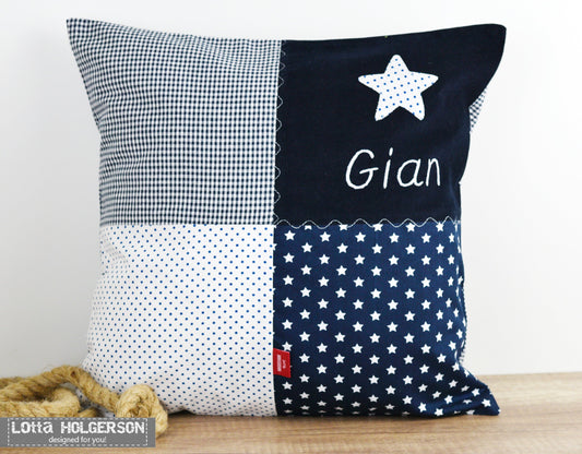 PATCHWORK - KISSENHÜLLE - KISSEN mit Namen - Kinderkissen - Kissen Baby - Kissen bestickt - Kuschelkissen in 40x40cm - 40x60cm - 40x80cm