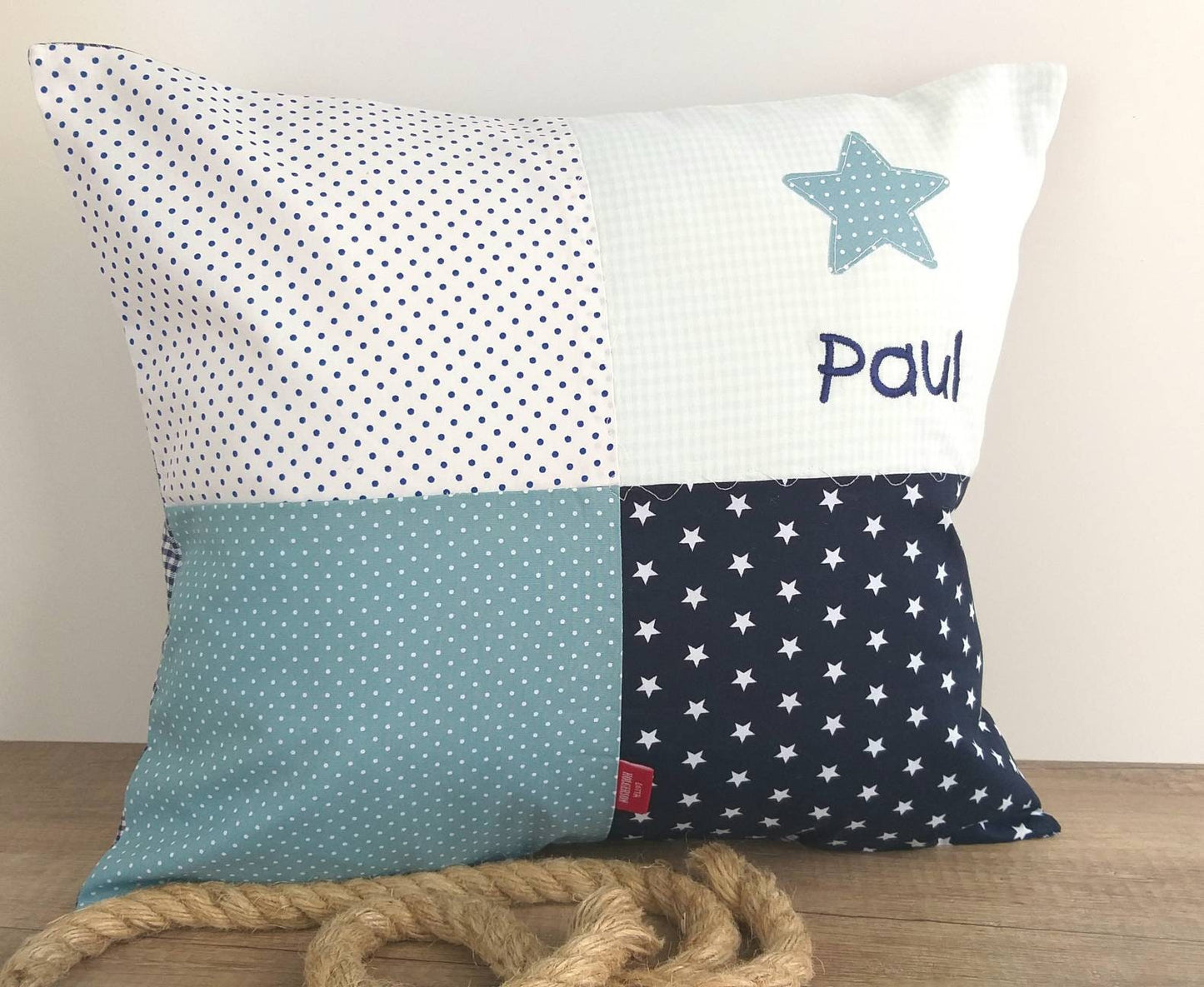 PATCHWORK - KISSENHÜLLE - KISSEN mit Namen - Kinderkissen - Kissen Baby - Kissen bestickt - Kuschelkissen in 40x40cm - 40x60cm - 40x80cm