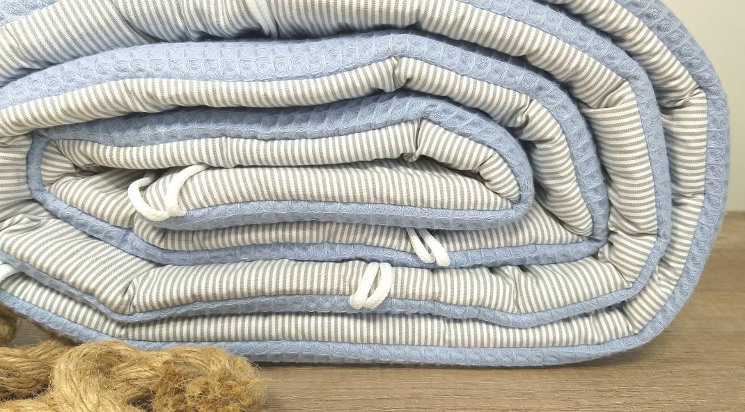 BETTNESTCHEN - Nestchen WAFFELSTOFF Bettumrandung Babybett 120x60cm + 140x70cm, Laufgitter, Beistellbett, Wiege 40x90cm, Babybay DUSTYBLUE