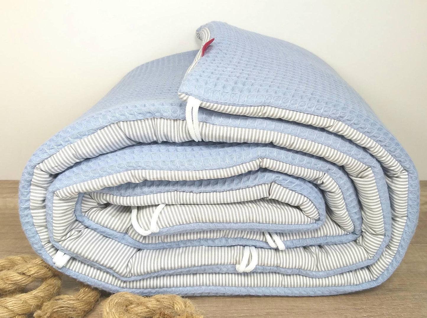 BETTNESTCHEN - Nestchen WAFFELSTOFF Bettumrandung Babybett 120x60cm + 140x70cm, Laufgitter, Beistellbett, Wiege 40x90cm, Babybay DUSTYBLUE