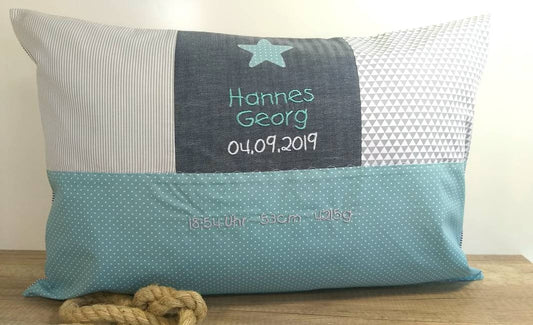 PATCHWORK - KISSENHÜLLE - KISSEN mit Namen - Kinderkissen - Kissen Baby - Kissen bestickt - Kuschelkissen in 40x40cm - 40x60cm - 40x80cm