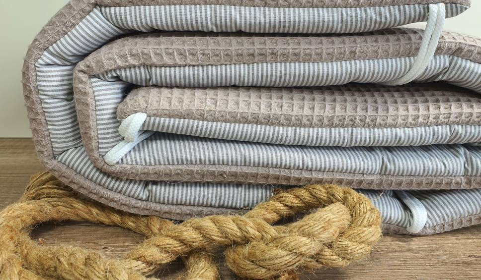 BETTNESTCHEN - Nestchen - WAFFELSTOFF Bettumrandung für Babybett 120x60cm, 140x70cm, Laufgitter, Beistellbett, Wiege 40x90cm, Babybay TAUPE