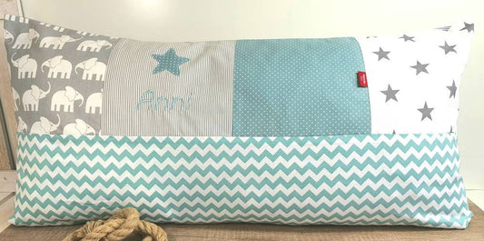 PATCHWORK - KISSENHÜLLE - KISSEN mit Namen - Kinderkissen - Kissen Baby - Kissen bestickt - Kuschelkissen in 40x40cm - 40x60cm - 40x80cm