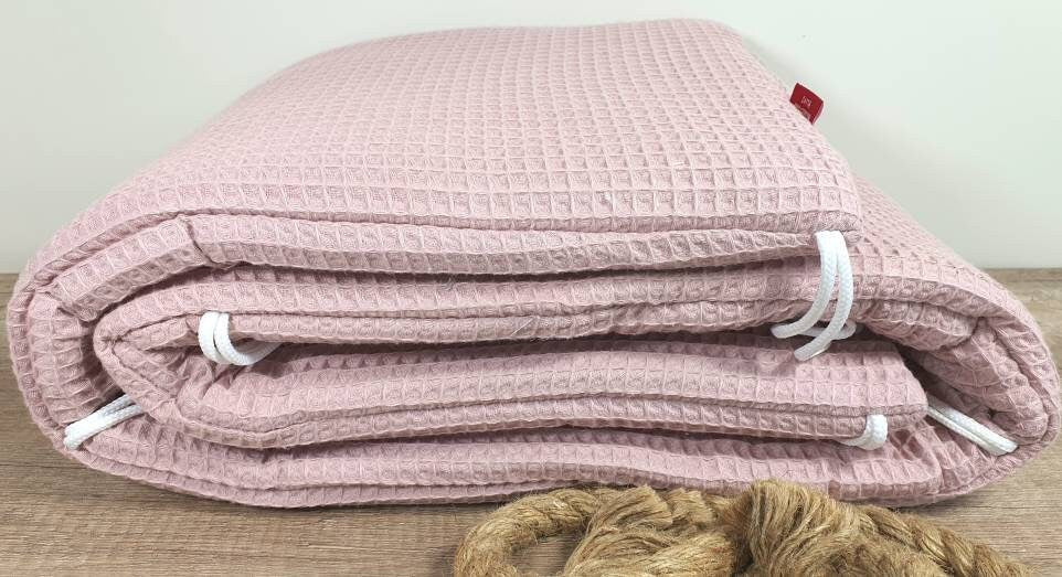 BETTNESTCHEN - NESTCHEN - WAFFELSTOFF Bettumrandung für Babybett 120x60cm, 140x70cm, Laufgitter, Beistellbett Wiege 40x90cm Babybay altrosa