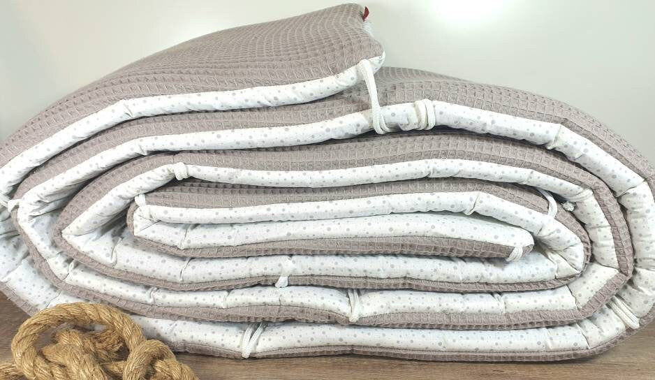 BETTNESTCHEN - Nestchen - WAFFELSTOFF Bettumrandung Babybett 120x60cm, 140x70cm, Laufgitter, Beistellbett, Wiege 40x90cm, Babybay TAUPE