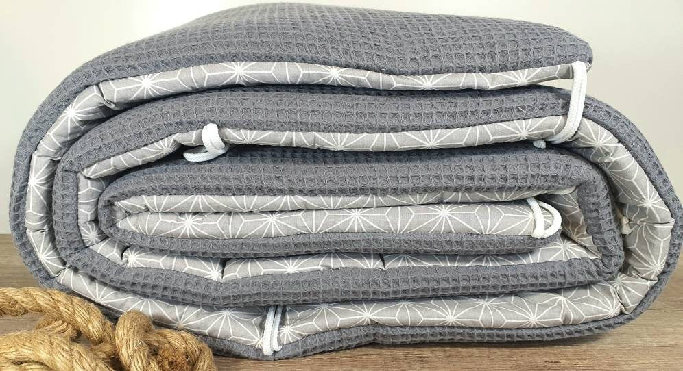 BETTNESTCHEN - Nestchen - WAFFELSTOFF Bettumrandung Babybett 120x60cm, 140x70cm, Laufgitter, Beistellbett, Wiege 40x90cm,Babybay ANTHRAZIT