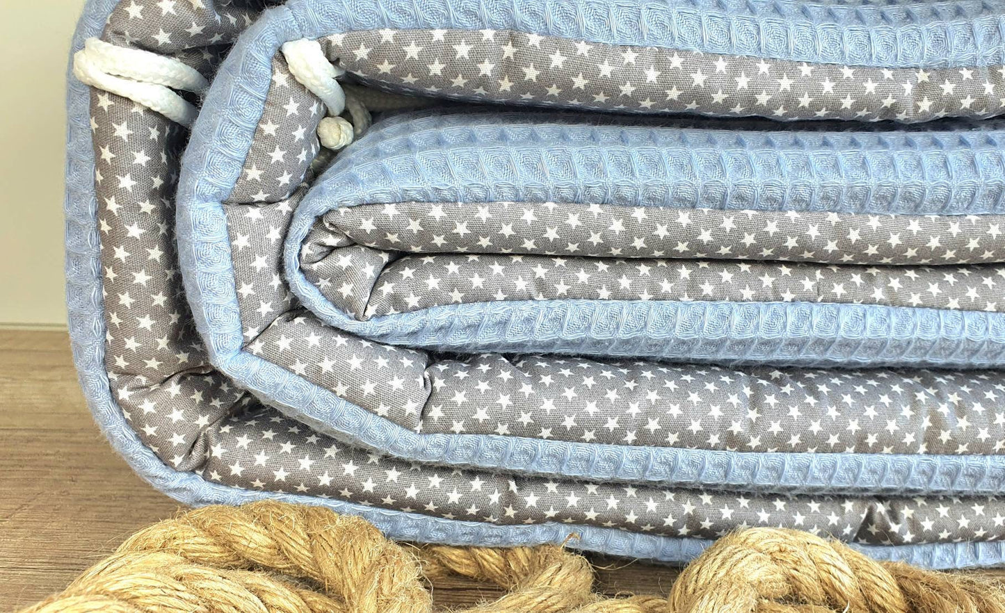 BETTNESTCHEN - Nestchen WAFFELSTOFF Bettumrandung für Babybett 120x60cm 140x70cm, Laufgitter, Beistellbett, Wiege 40x90, Babybay dustyblue