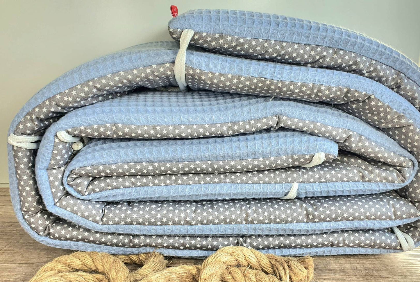 BETTNESTCHEN - Nestchen WAFFELSTOFF Bettumrandung für Babybett 120x60cm 140x70cm, Laufgitter, Beistellbett, Wiege 40x90, Babybay dustyblue