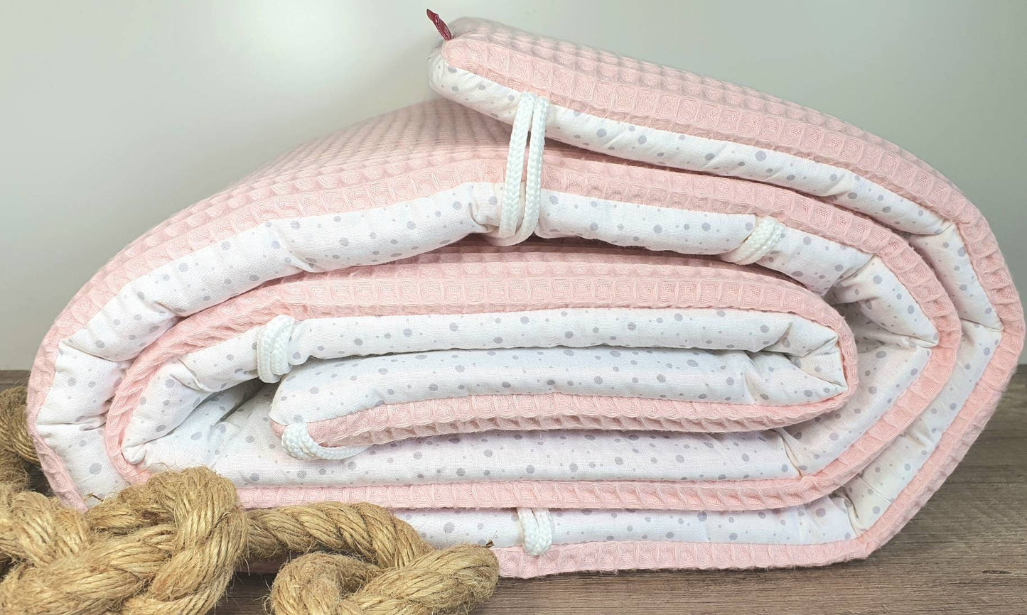 BETTNESTCHEN - Nestchen WAFFELSTOFF Bettumrandung Babybett 120x60cm, 140x70cm, Laufgitter, Beistellbett, Wiege 40x90cm, Babybay puderrosa