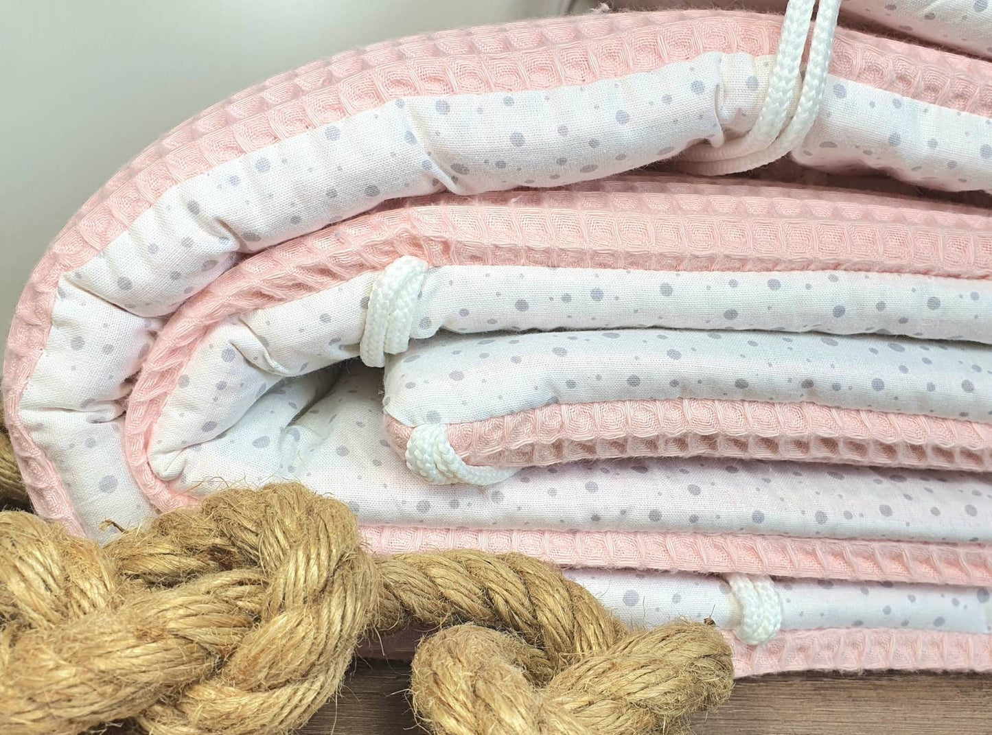 BETTNESTCHEN - Nestchen WAFFELSTOFF Bettumrandung Babybett 120x60cm, 140x70cm, Laufgitter, Beistellbett, Wiege 40x90cm, Babybay puderrosa