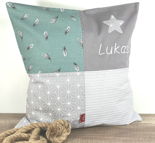 PATCHWORK - KISSENHÜLLE - KISSEN mit Namen - Kinderkissen - Kissen Baby - Kissen bestickt - Kuschelkissen in 40x40cm - 40x60cm - 40x80cm