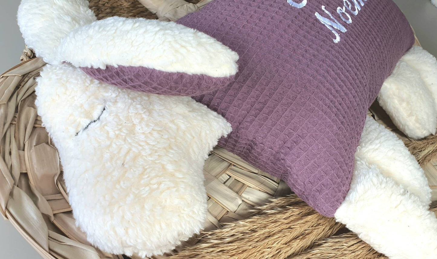 KUSCHELSCHAF 'MAJA' mit Namen - Kuscheltier - GEBURTSKISSEN - Kinderkissen - Kuschelkissen - Kissen Waffelstoff mauve