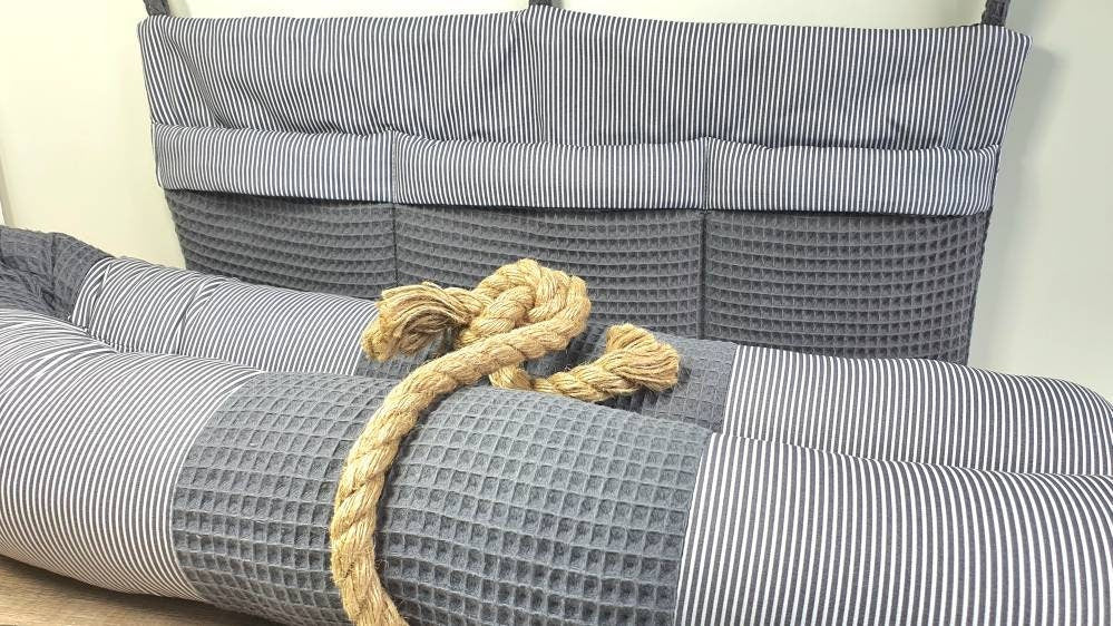 BETTSCHLANGE - PATCHWORK - WAFFELSTOFF- Lagerungskissen- Bettwurm - Bettrolle - Lagerungsrolle - Nestchen anthrazit