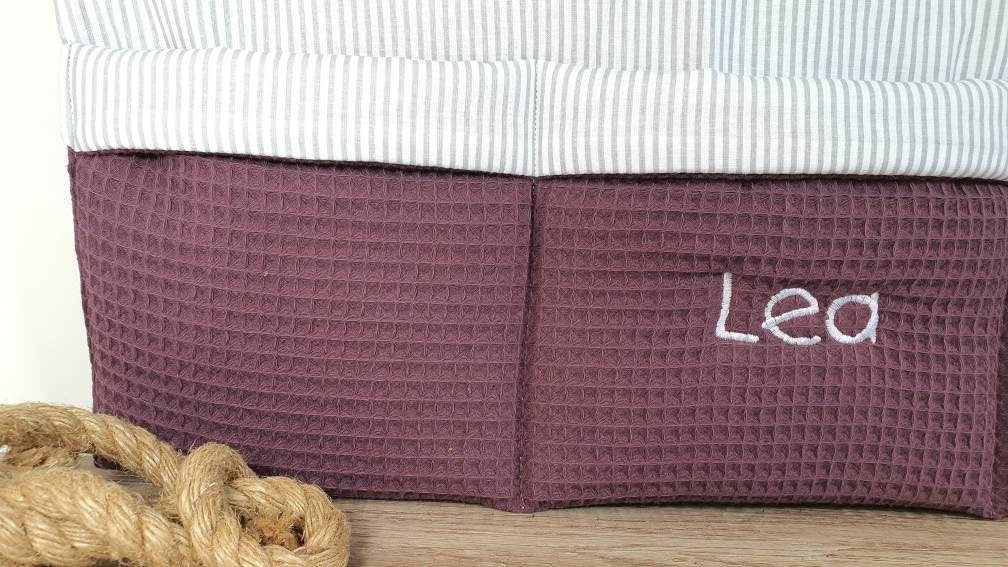 BETTUTENSILO aus Waffelstoff - praktische BETTTASCHE - Wandutensilo - Utensilo für Wickeltisch - Babybett und Laufstall - Organizer MAUVE