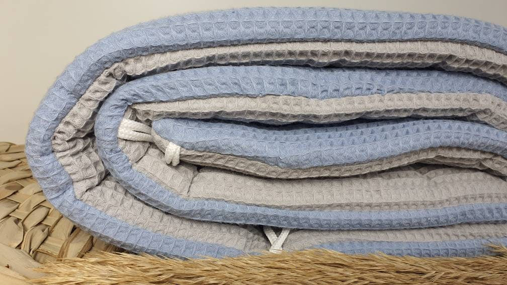 LATTICE UPHOLSTERY - PLAYPEN GRID PROTECTION - Waffle fabric waffle pellique * dustyblue light grey