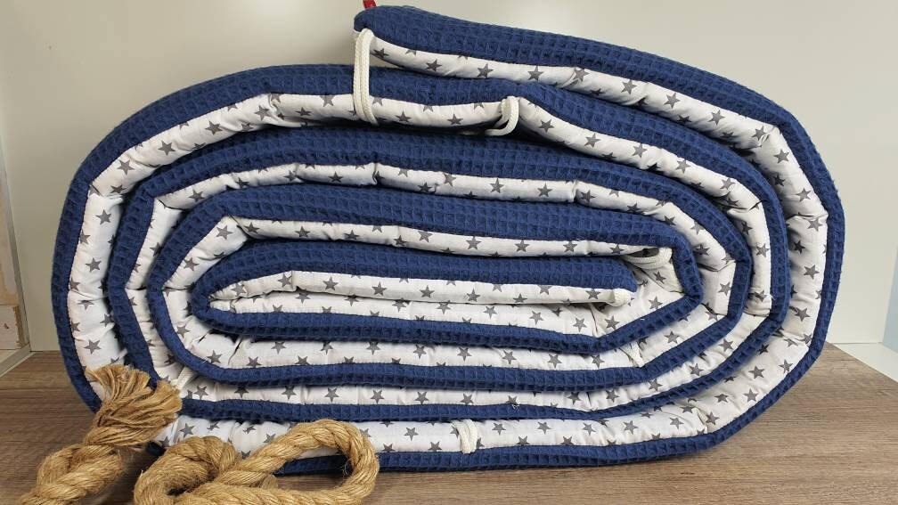 LATTICE UPHOLSTERY - PLAYPEN GRID PROTECTION - Waffle fabric waffle pellique * stars dark jeans light grey white