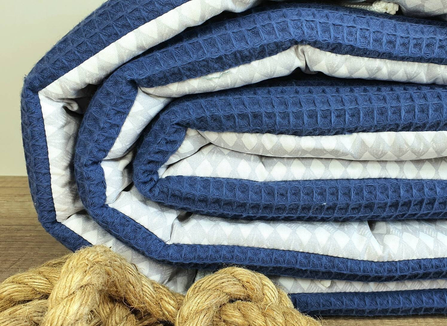 LATTICE UPHOLSTERY - PLAYPEN GRID PROTECTION - Waffle fabric waffle pellique * diamond dark jeans light grey white