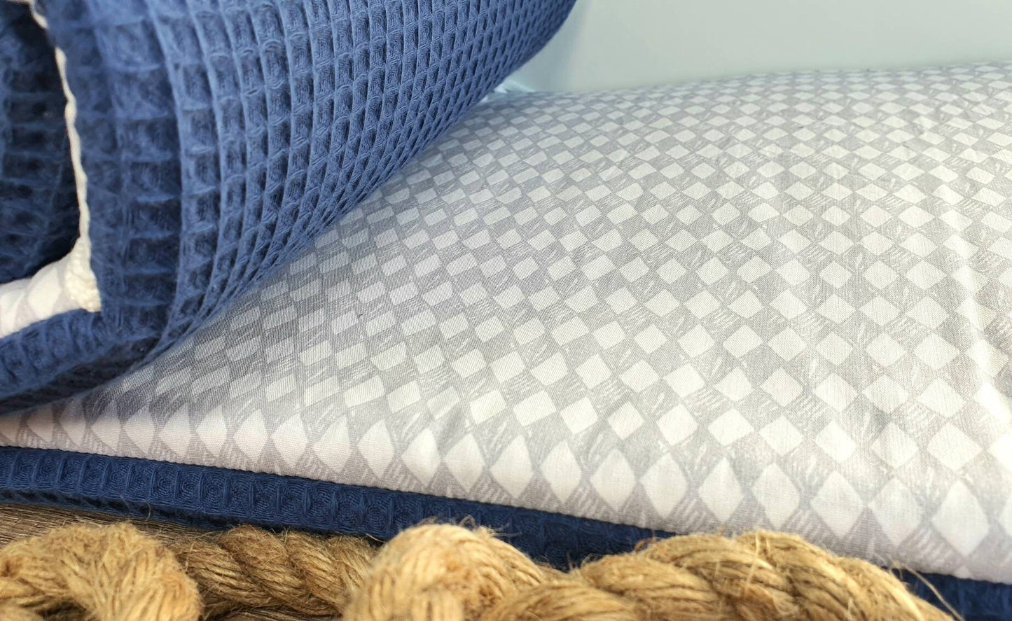 LATTICE UPHOLSTERY - PLAYPEN GRID PROTECTION - Waffle fabric waffle pellique * diamond dark jeans light grey white