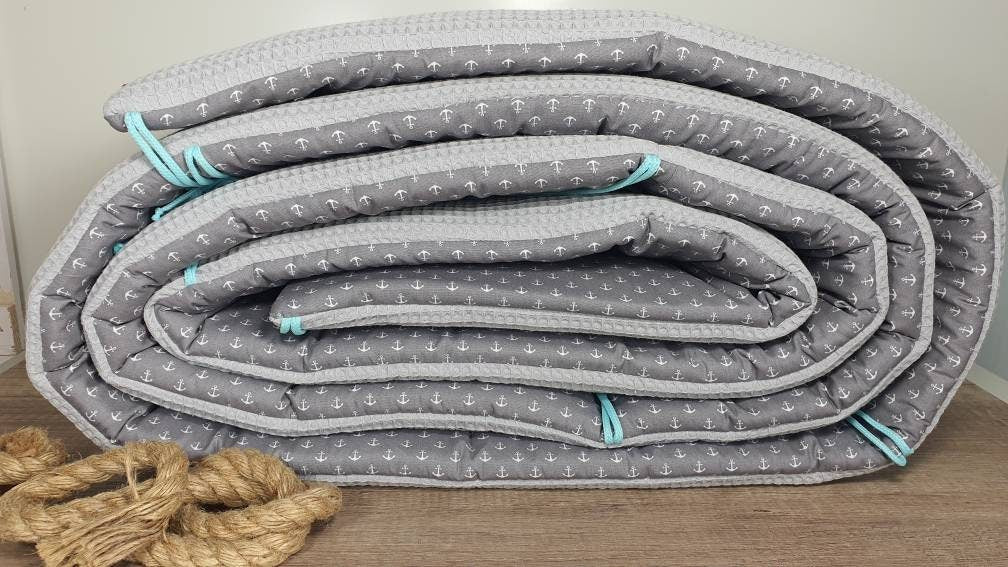 LATTICE UPHOLSTERY - PLAYPEN GRID PROTECTION - Waffle fabric Waffle puffique * Anchor light grey grey white