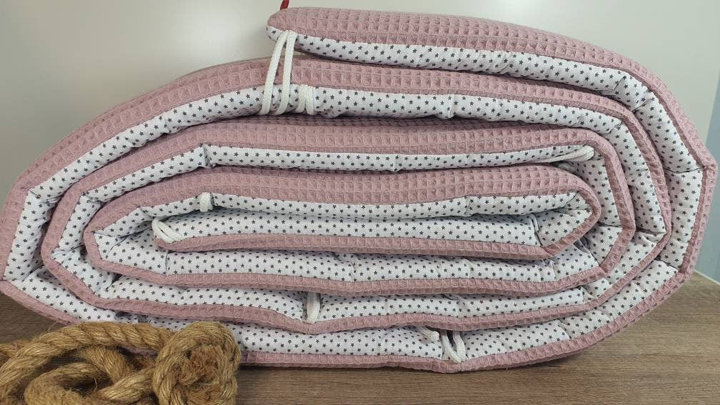 LATTICE UPHOLSTERY - PLAYPEN GRID PROTECTION - Waffle fabric wafflelpique * asterisk old pink grey white