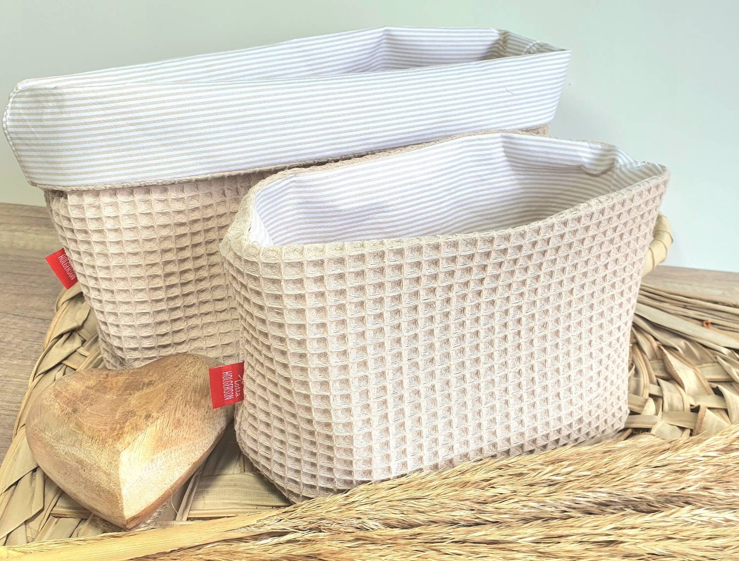 UTENSILO KÖRBCHEN Aufbewahrungskorb Stoffkorb Stoffkörbchen Windelkorb Waffelstoff BEIGE