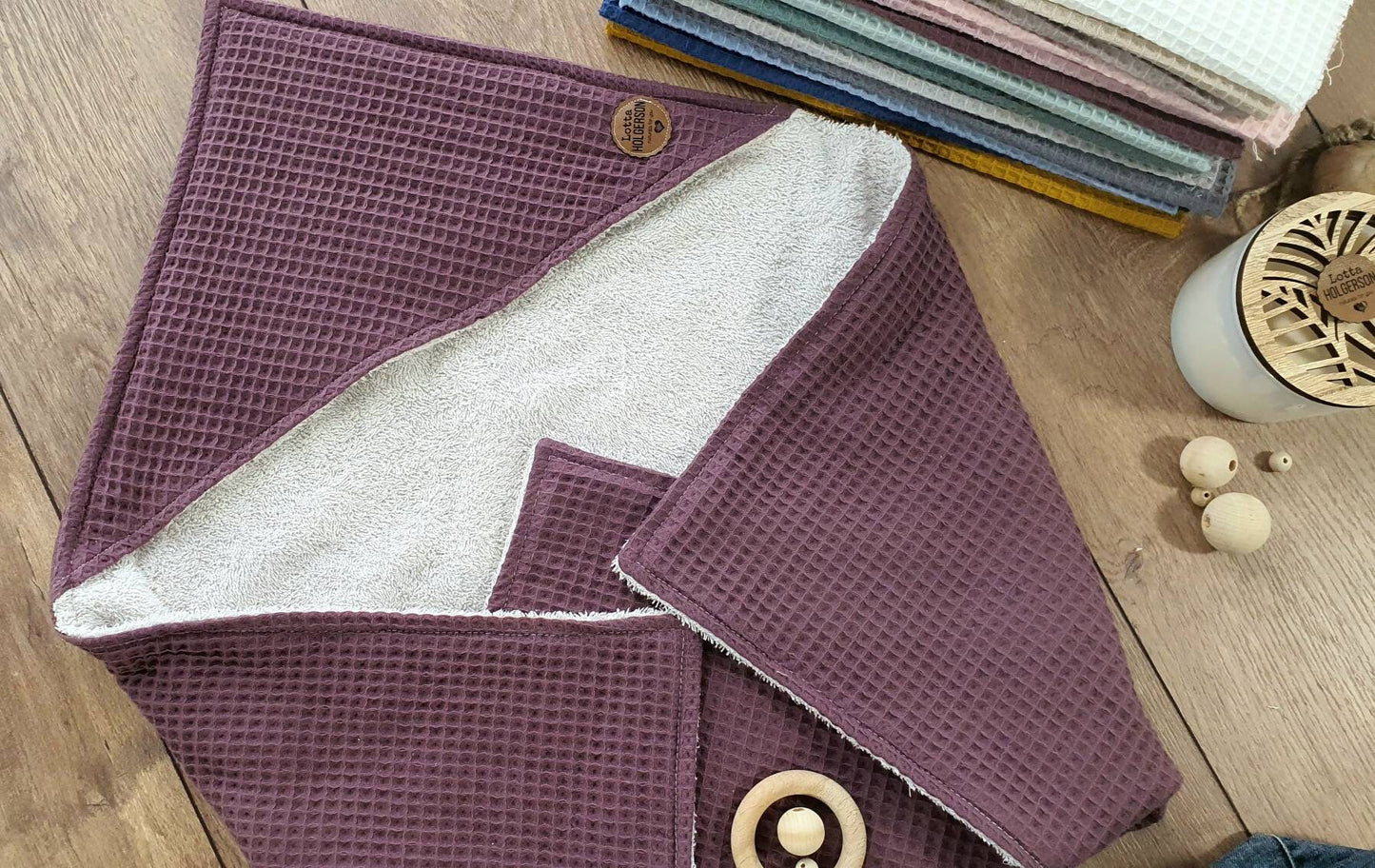 KAPUZENHANDTUCH - BADEPONCHO - Baby - Handtuch - mit Namen - Waffelstoff MAUVE