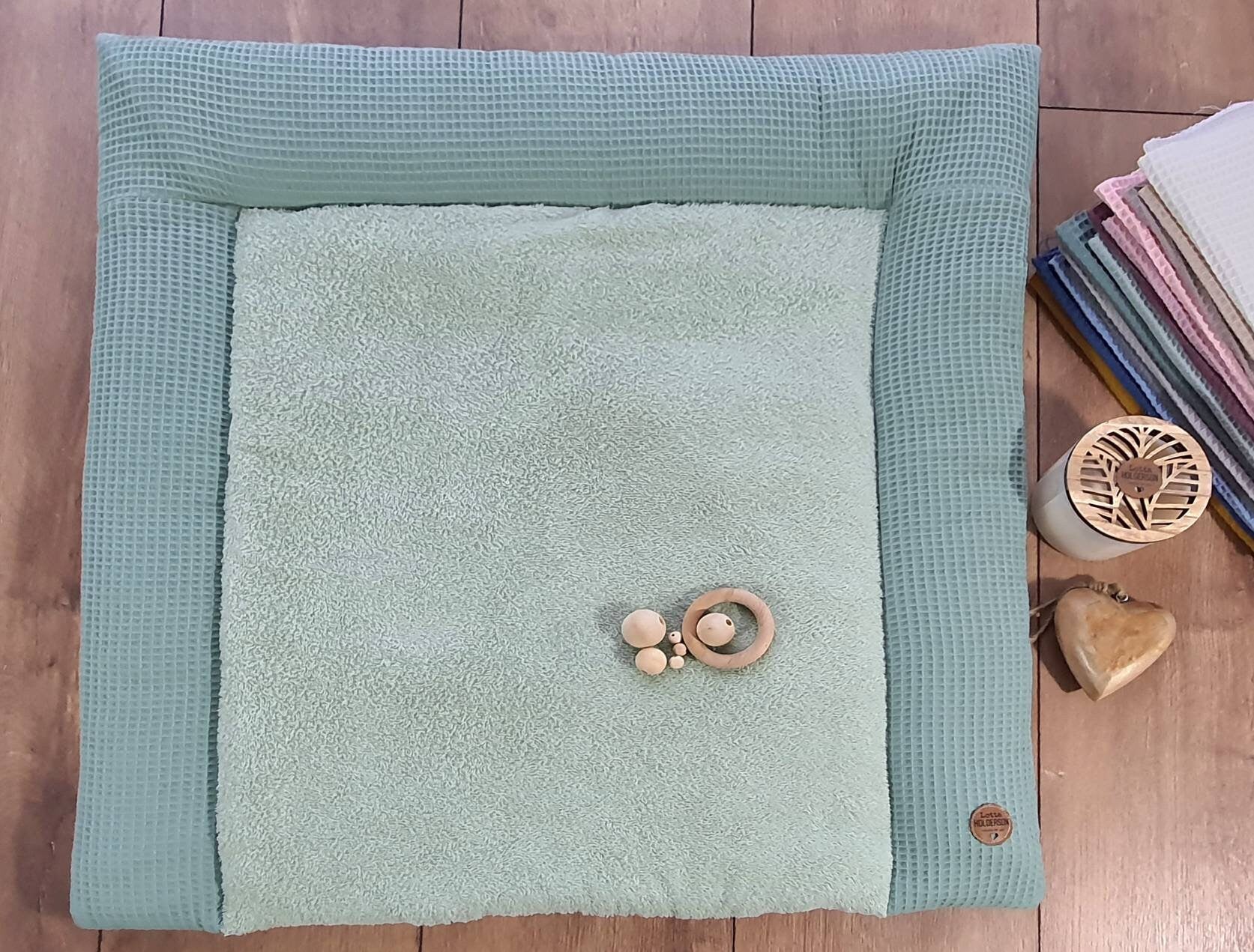 WICKELAUFLAGE WICKELTISCHAUFLAGE Wickelunterlage Waffelpique petrol FROTTEE dustymint