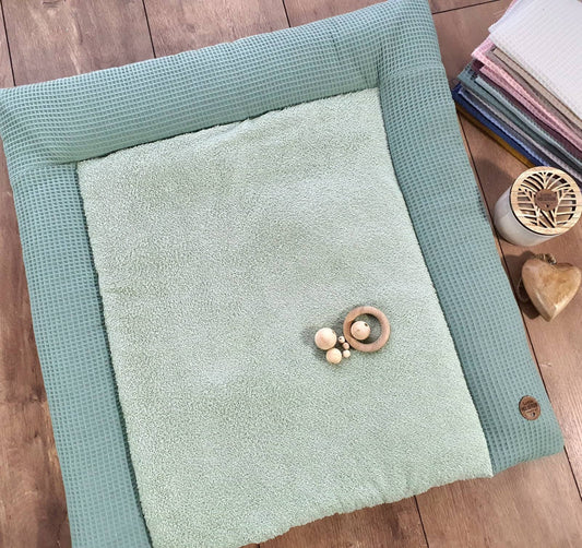 WICKELAUFLAGE WICKELTISCHAUFLAGE Wickelunterlage Waffelpique petrol FROTTEE dustymint