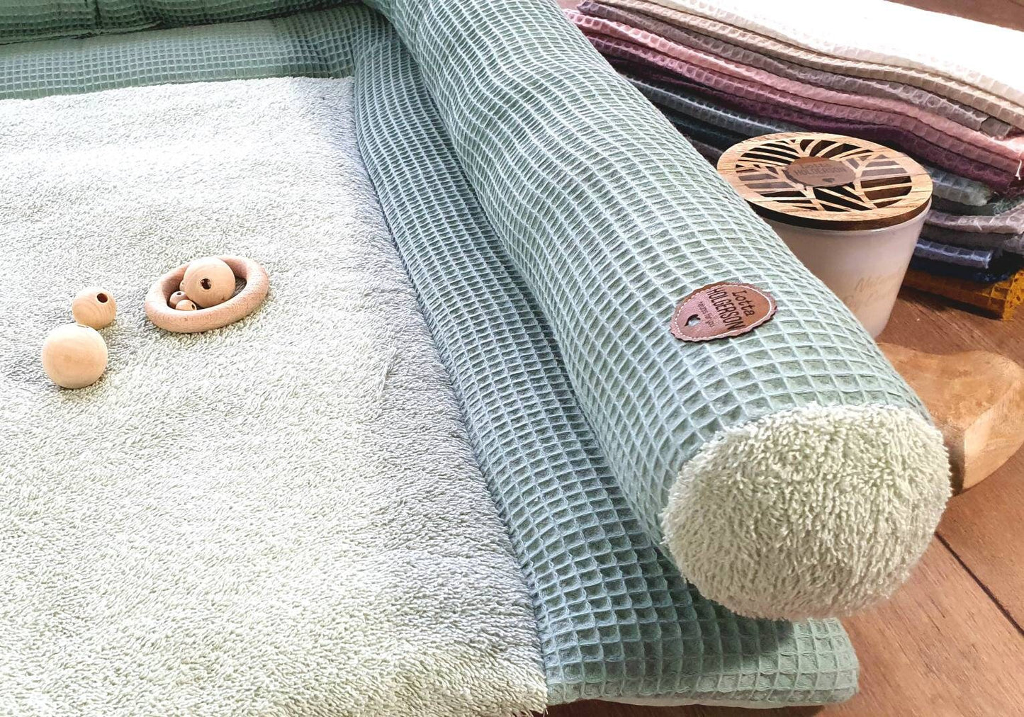 Wickeltischumrandung - Waffelpique Frottee - Wickeltischrolle - Kissenrolle - Kuschelschlange - Waffelstoff - dark dustymint