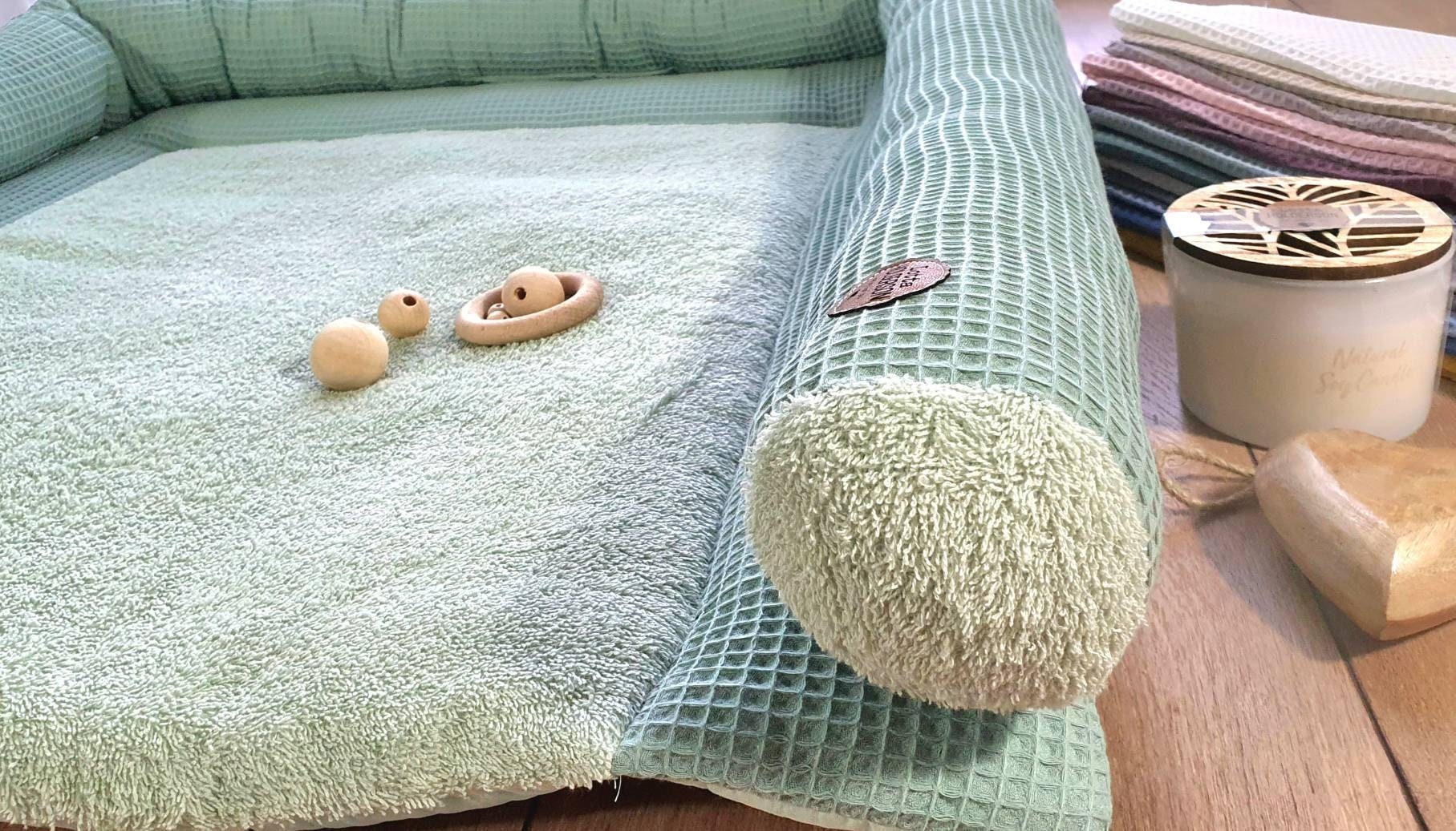 WICKELAUFLAGE-SET inkl. Wickeltischrolle, wasserdichter Wickelunterlage, 2er Set Utensilos - Waffelpique FROTTEE dark-dustymint