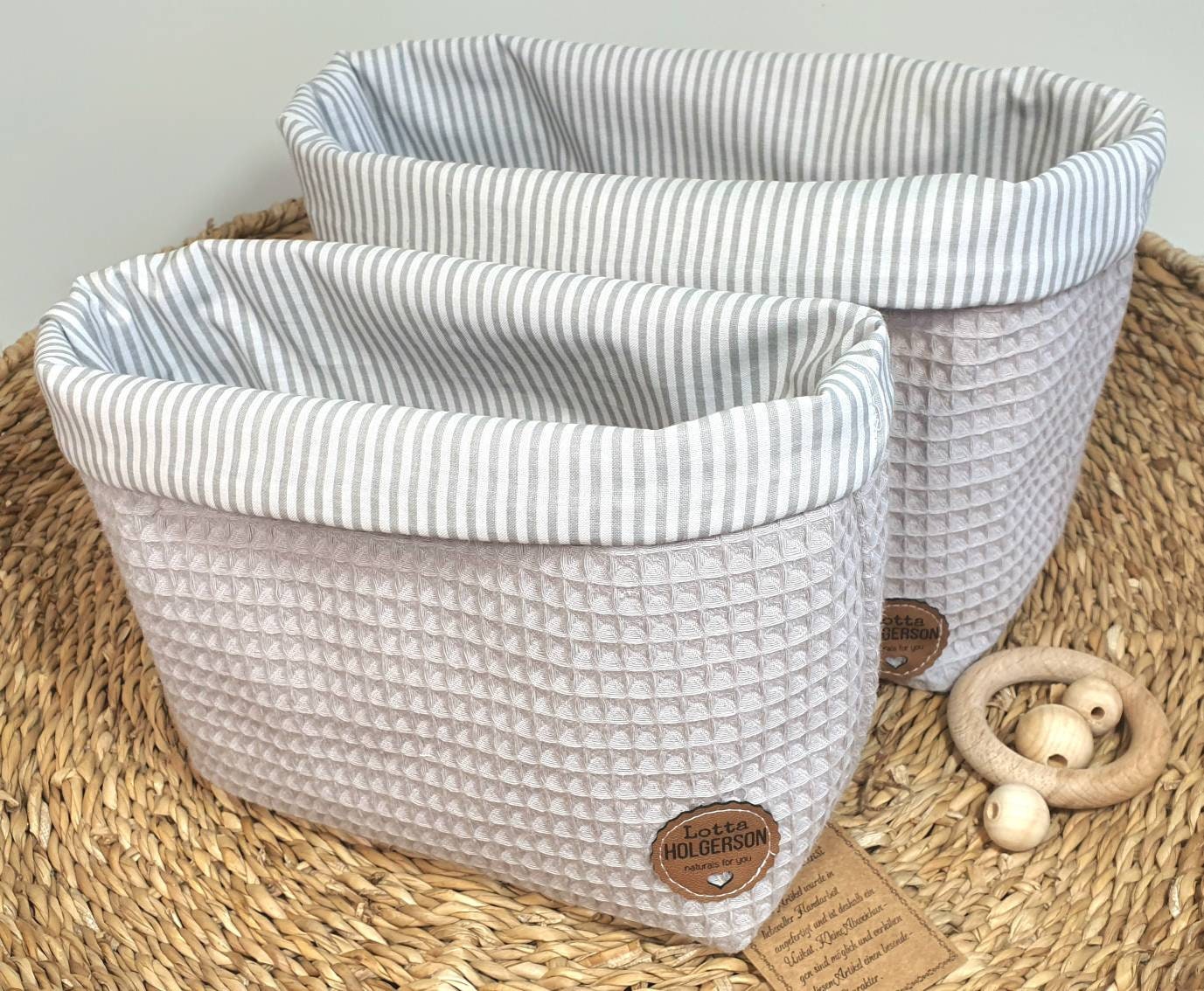 UTENSILO KÖRBCHEN Aufbewahrungskorb Stoffkorb Stoffkörbchen Windelkorb Waffelstoff HELLGRAU
