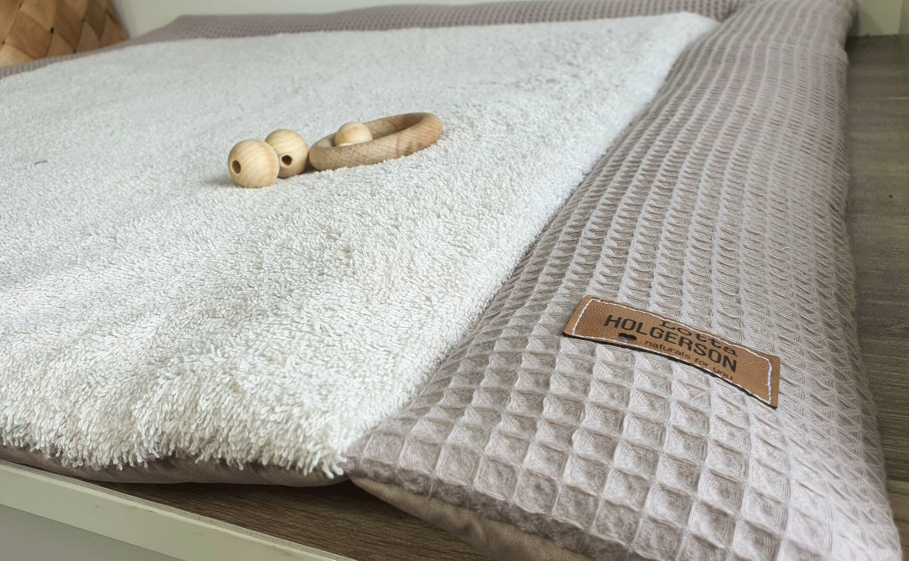 WICKELAUFLAGE WICKELTISCHAUFLAGE Wickelunterlage Waffelpique FROTTEE taupe beige
