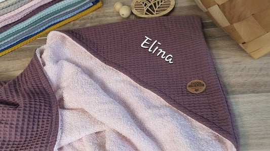 KAPUZENHANDTUCH - BADEPONCHO - Baby - Handtuch - mit Namen - Waffelstoff MAUVE