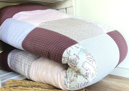 Krabbeldecke - Waffelstoff - Waldtiere - Patchwork - Decke - Babydecke - 3-4cm dick - mit Namensstickerei - MAUVE / hellgrau / puderrosa