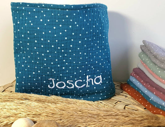 Schlupfschal - Schlauchschal - Kinderschal - Halssocke personalisierbar mit Namen - Musselin adriaticblue